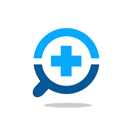 Magnify Glass and Cross Logo Symbol, Positive or Medical Symbol With Magnifying Glass Iconのイラスト素材