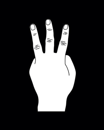 White Number Three Hand Gesture, Vector Sillhouetteのイラスト素材