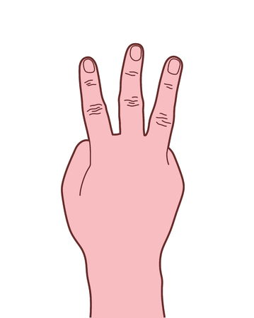 Cartoon Style Number Three Hand Gesture, Vector Illustrationのイラスト素材