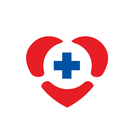 Heart Shape Love Symbol and Cross, Positive, Medical Sign, Vector Logo Designのイラスト素材