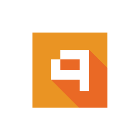 Digital Letter Q Vector Logo, Q Icon Design Combined With Orange Squareのイラスト素材