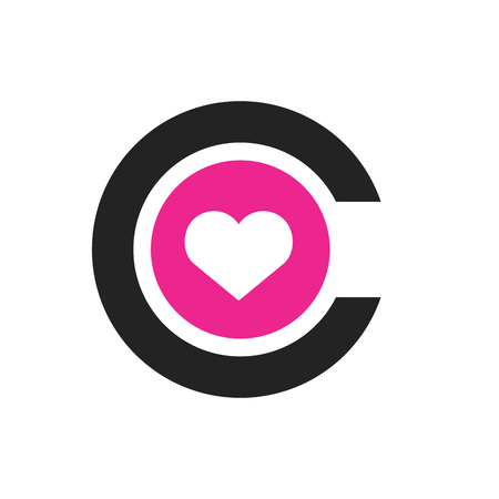 Letter C With Heart, Logo Template and Icon, Simple Vector Illustrationのイラスト素材