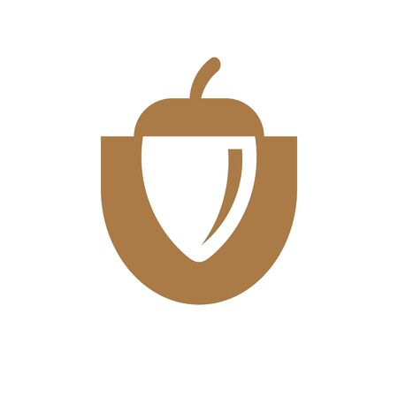 Letter U Logo With Nut. Oak Acorn Illustration, Walnut Symbol Illustrationのイラスト素材