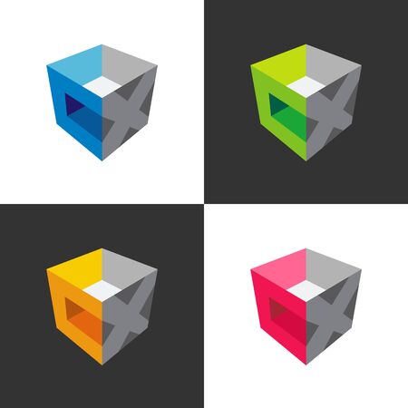 Letter CX logo template, cube 3d box logo set - Vectorのイラスト素材