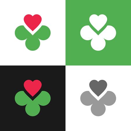 Clover leaf and heart logo icon, four leaves clover symbol - Vectorのイラスト素材
