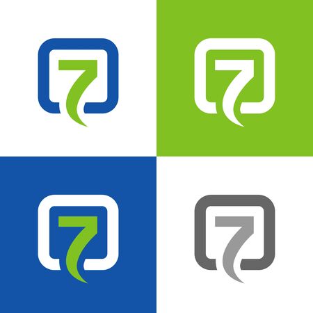 Number 7 logo template, number seven icon design, inside square shapeのイラスト素材