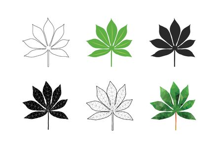 Set of cassava leaves isolated on white background, tropical plant leaf vector illustration designのイラスト素材
