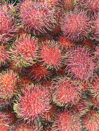 Fresh rambutan fruit texture for background, top close up viewの写真素材