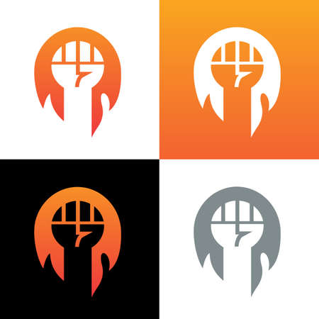 Hand and fire logo template, burning fist icon, fighting spirit symbol - Vectorのイラスト素材