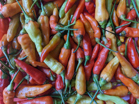 Texture of spicy cayenne pepper, close up view