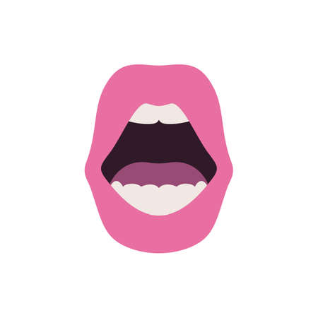 Open mouth illustration, pink lip cartoon, flat design style - Vectorのイラスト素材