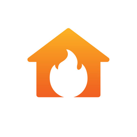 Home fire logo icon design, house in flames symbol - Vectorのイラスト素材