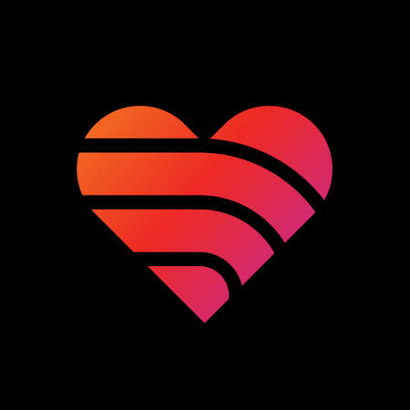 Abstract red heart logo, love icon vector, isolated on black backgroundのイラスト素材