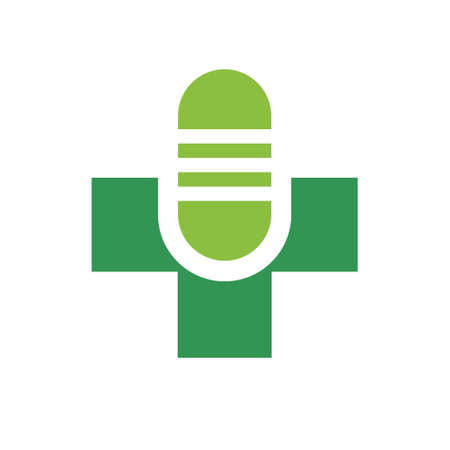 Doctor podcast logo design, health cross and microphone logo template - Vectorのイラスト素材