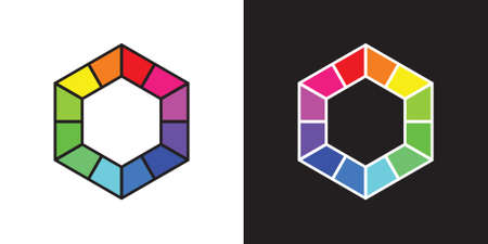 Color theory illustration, hexagon with 12 rainbow colorsのイラスト素材
