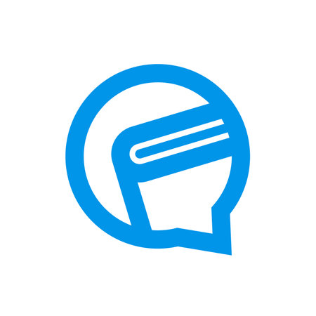 Book store logo design template vector, book and chat bubble logo icon, line art style logoのイラスト素材