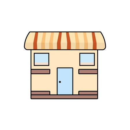 Shop building icon in cartoon style, store icon vector, flat design illustrationのイラスト素材