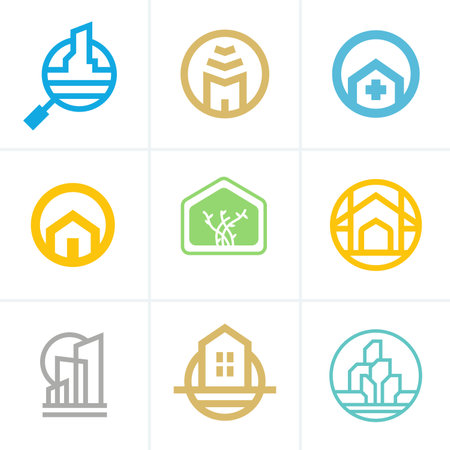 Set of building logo design, colorful building symbol, city and skyline iconのイラスト素材