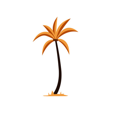 Palm tree or coconut tree with yellow leaves, flat design vector illustrationのイラスト素材