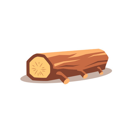 Piece of log in cartoon style, single firewood isolated on white background, material for wood industryのイラスト素材