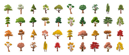 Set of trees vector image, cartoon tree collectionのイラスト素材