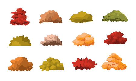 Fall or autumn bush vector, cartoon bushes illustration setのイラスト素材