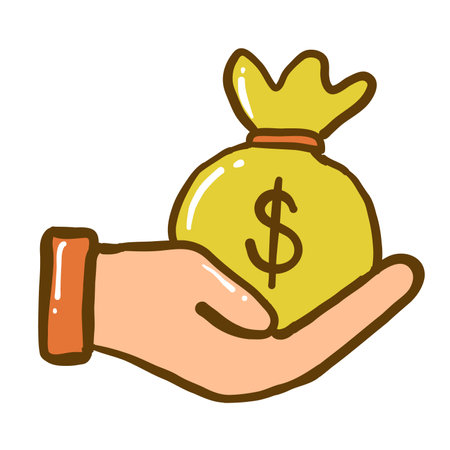 Hand holding money bag icon vector illustration design, saving finance and accounting, cartoon art styleのイラスト素材