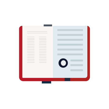 Open notebook vector illustration in flat design style, red note book icon designのイラスト素材