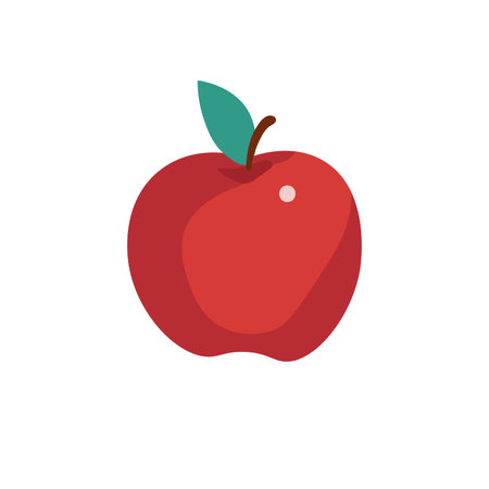 Red apple fruit with green leaf vector illustration in flat design style, symbol of knowledgeのイラスト素材