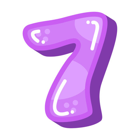 Cute funny number 7 vector illustration, funny cartoon number seven fontのイラスト素材