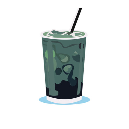 Black bubble milk coffee drink vector illustration, boba tea isolated on white backgroundのイラスト素材