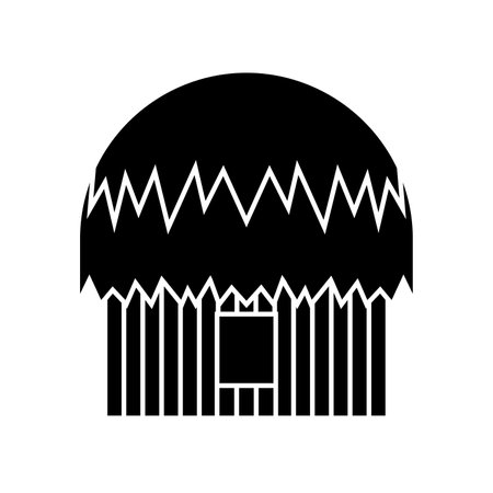 Papua traditional house vector illustration design elements, indonesian ancient architecture, rumah adat honai black silhouetteのイラスト素材