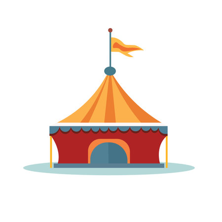 Amusement park building vector, night market carnival building, circus tent in flat design style illustration, childrens playgroundのイラスト素材