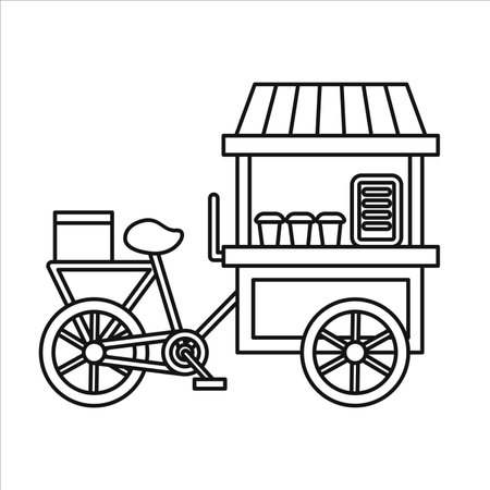 Ice cream and drink cart, fresh drink stall, bicycle cart in line art styleのイラスト素材