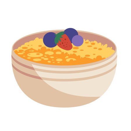 Outmeal porridge with strawberry and blueberries, healthy breakfast vector illustrationのイラスト素材