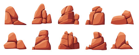 Desert rock vector illustration, cartoon set of wild desert mountain stonesのイラスト素材