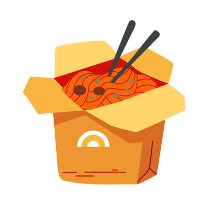Noodle food in takeaway box with chopsticks, vector illustrationのイラスト素材