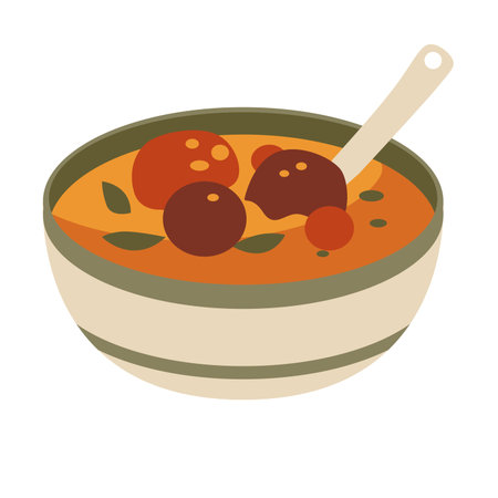 Soup in a bowl with a spoon, asian food vector illustrationのイラスト素材