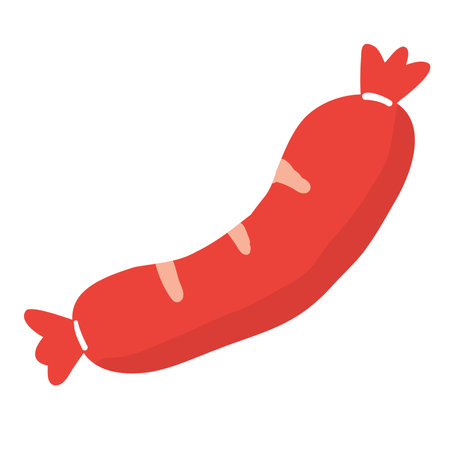 Cartoon sausage illustration in flat design style, banger or frankfurter icon, liverwurst or pepperoni isolated on white backgroundのイラスト素材