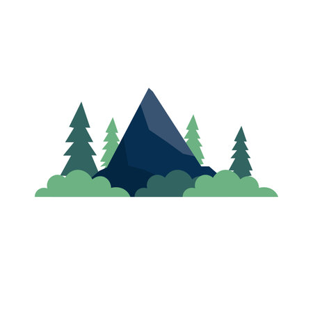 Flat illustration of hill or mountain with trees and bushes, mountain landscape icon vector artのイラスト素材