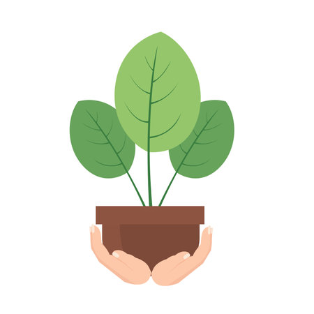 Plant pot in human hand, love nature vector illustration, care about the environment conceptのイラスト素材