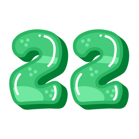 Colorful number 22 twenty two vector illustration isolated on white background, green number 22 imageのイラスト素材