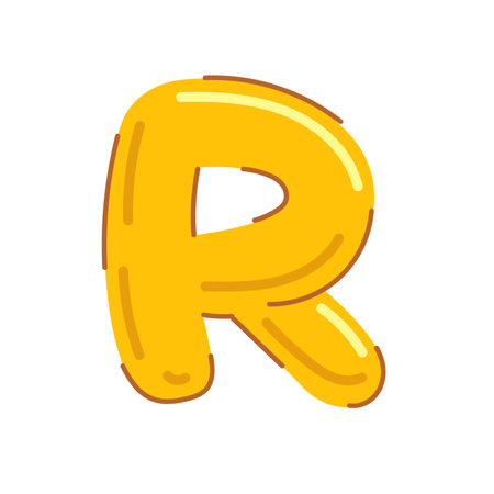 Cute letter R vector illustration, cartoon kids font image, colorful childish bubble letter, glossy canddy or jelly style alphabet Rのイラスト素材