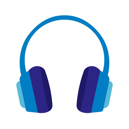 Blue headphones vector illustration, headphone flat icon, blue earphones isolated on white backgroundのイラスト素材