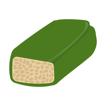 Tempe vector art, raw tempeh clip art illustration isolated on white background, tempe mentah wrapped in banana leaves, tempeh flat icon, indonesian traditional foodのイラスト素材