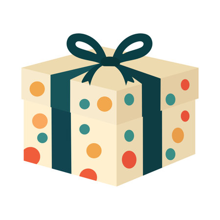 Present gift box with ribbon bow vector image, cute gift box with polka dot pattern illustrationのイラスト素材