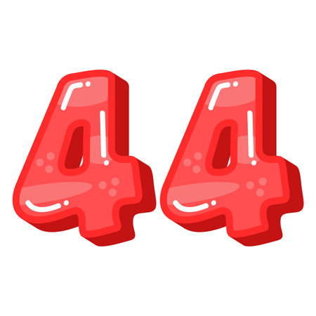 Number 44 forty four vector illustration, glossy colored cartoon numbers clip art, cute colorful...