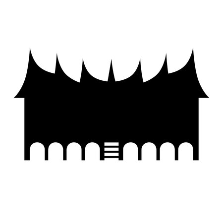 Minang traditional house silhouette vector illustration design template elements, indonesian ancient architecture clipart, rumah adat gadang black silhouette clip artのイラスト素材