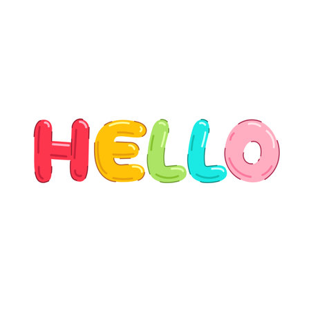 Colorful hello text vector illustration, cute hello letters greetings sticker clip art templateのイラスト素材