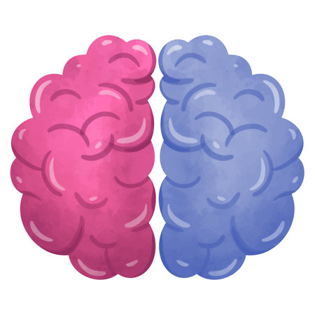 Human brain vector illustration, left brain and right brain, hand drawn human mind clip art, brain organ in watercolor style illustrationのイラスト素材